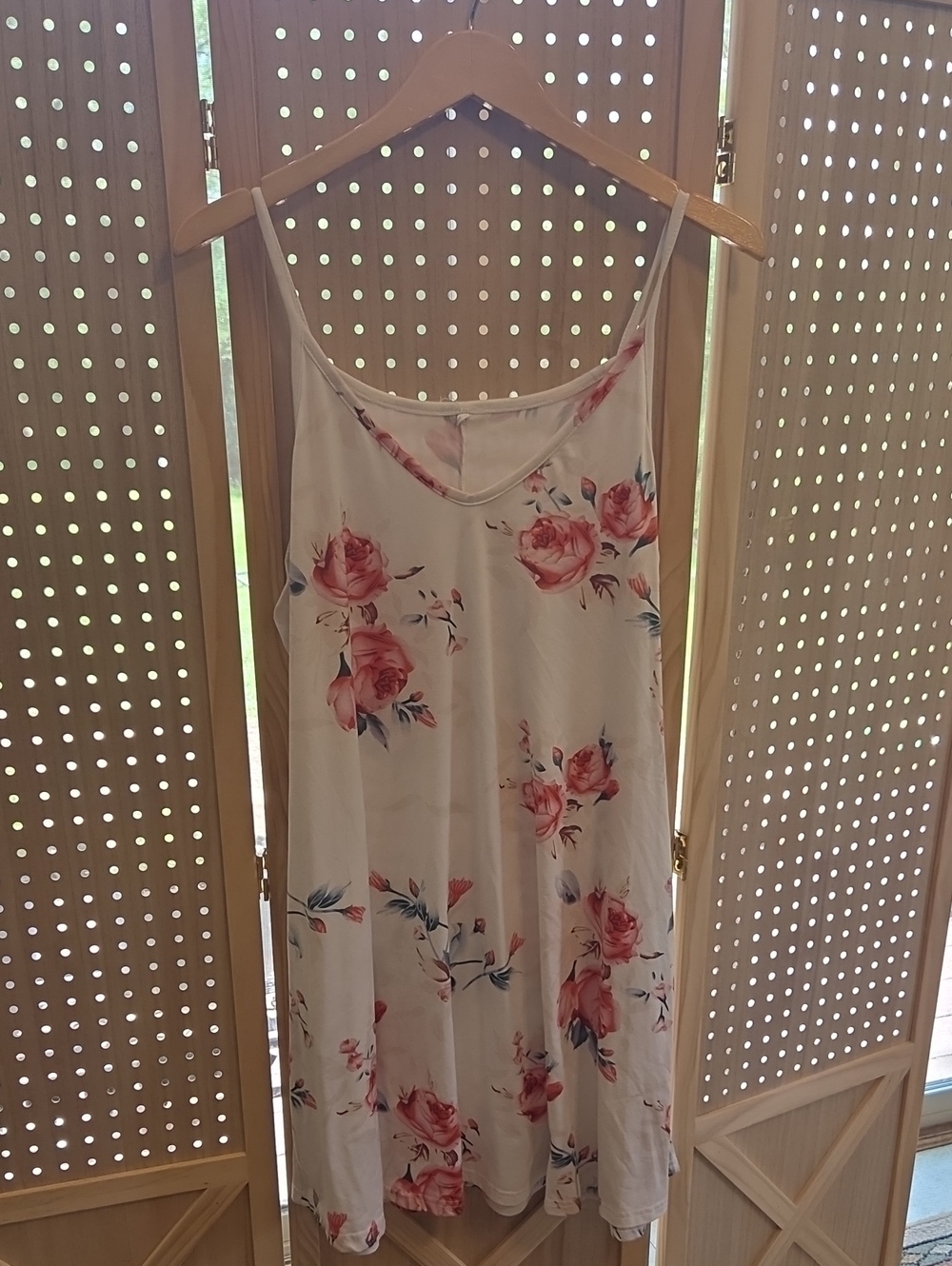 Women's Cream Floral Camisole Slip with Pink Rose Print